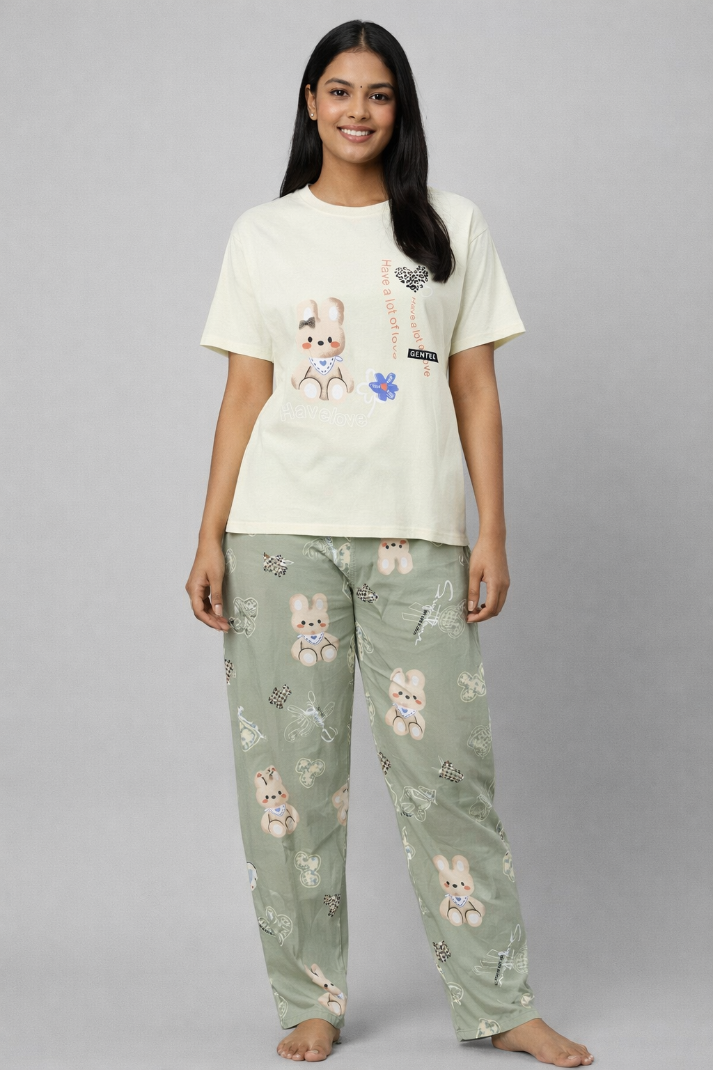 Women Night Suit Set – Soft Printed Sleepwear with Half Sleeves & Full Length Pyjama