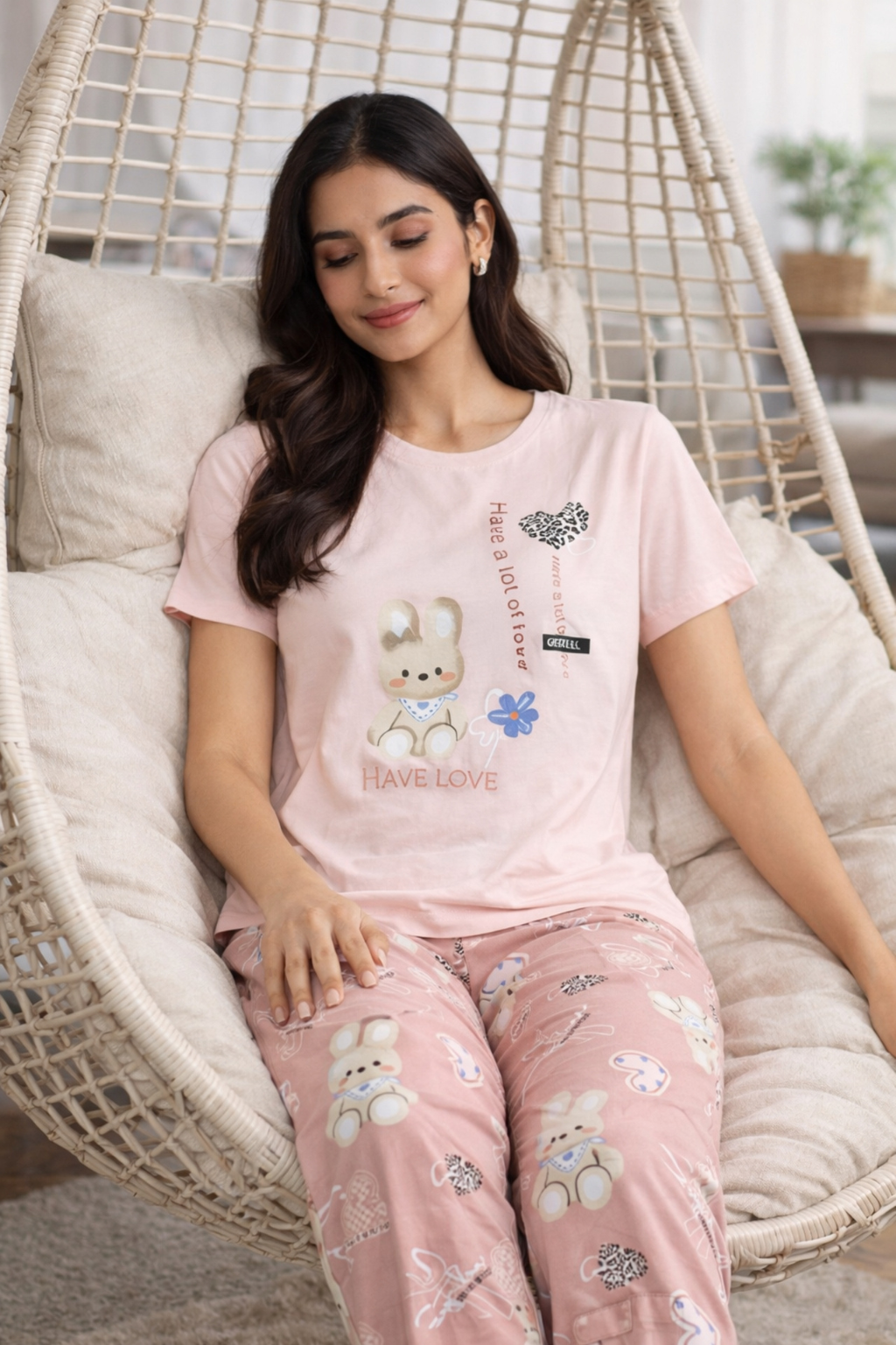 Women  Night Suit Set – Soft Printed Sleepwear with Half Sleeves & Full Length Pyjama