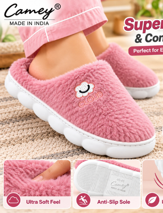 Camey Women’s Plush Indoor Slippers with Cute Prints | Soft Winter Home Slippers