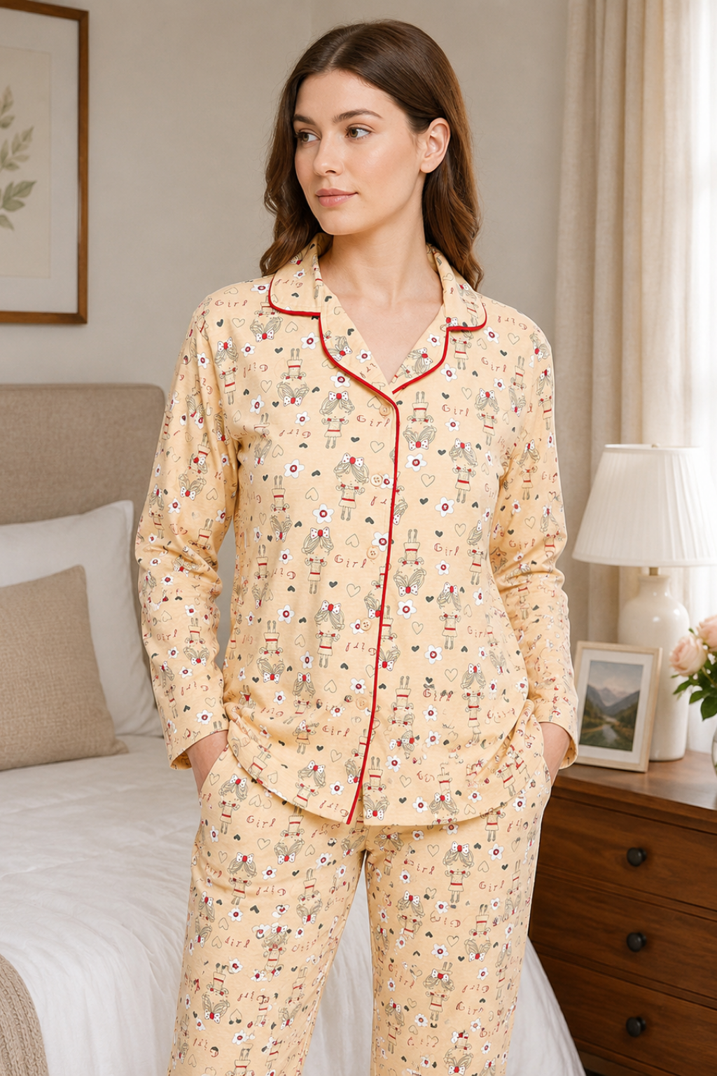 Lemon Print Me Pretty Button Me Up Shirt & Bottom Set in Cotton