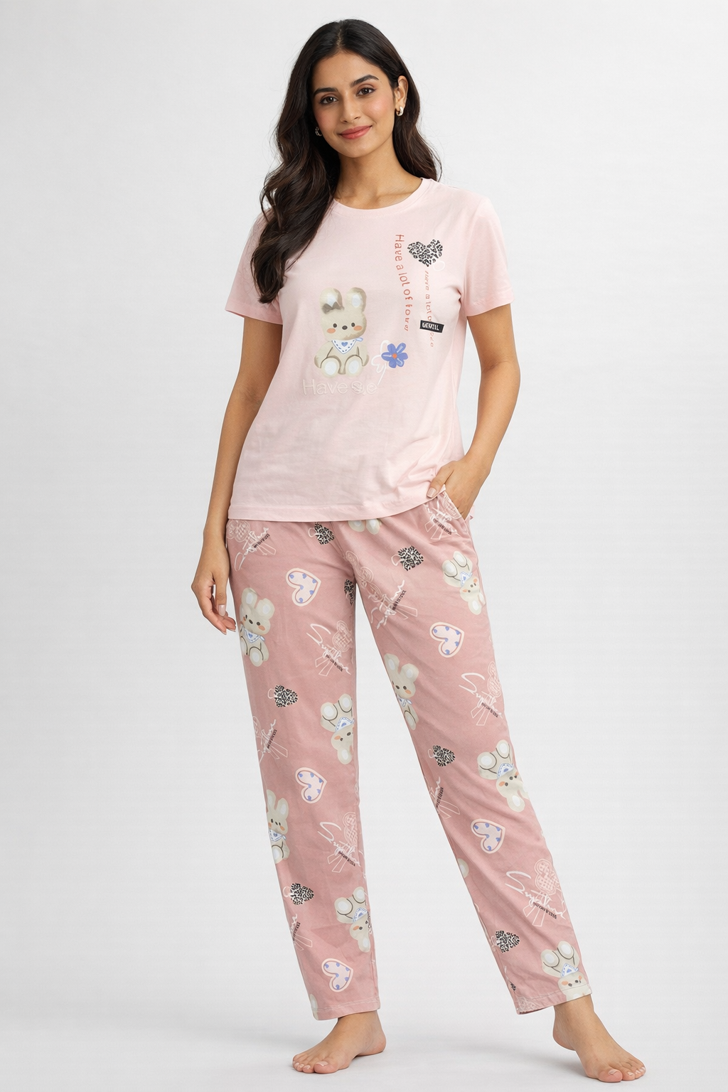 Women Night Suit Set – Soft Printed Sleepwear with Half Sleeves & Full Length Pyjama