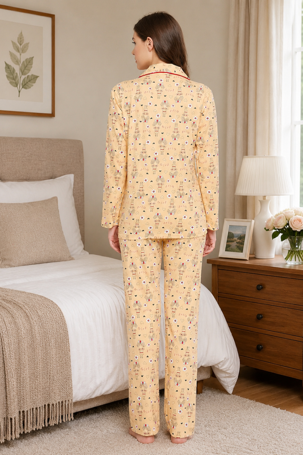 Lemon Print Me Pretty Button Me Up Shirt & Bottom Set in Cotton