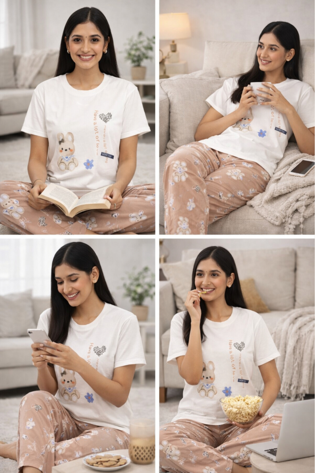 Women Night Suit Set – Soft Printed Sleepwear with Half Sleeves & Full Length Pyjama