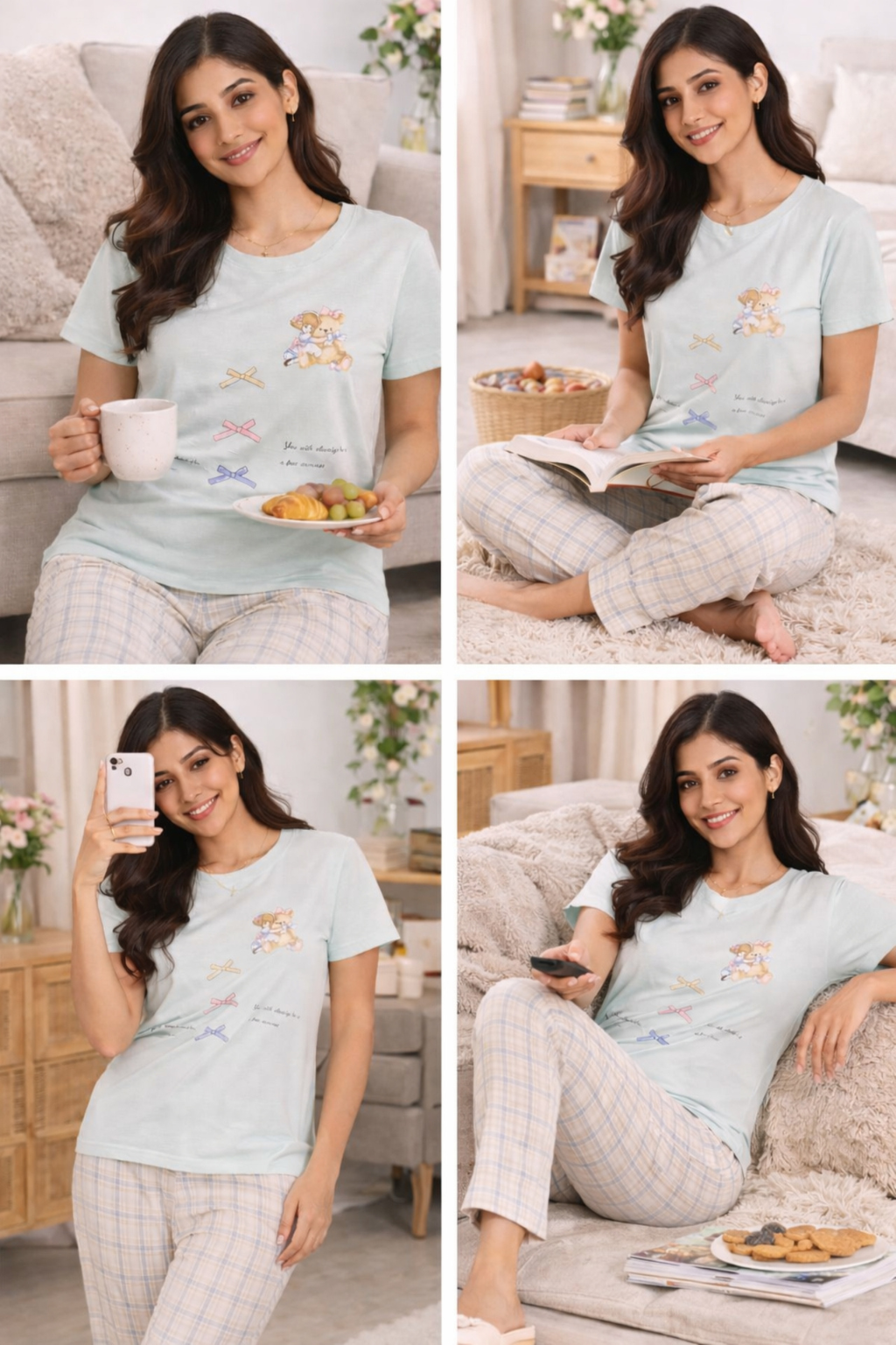Women  Night Suit Set – Soft Printed Sleepwear with Half Sleeves & Full Length Pyjama