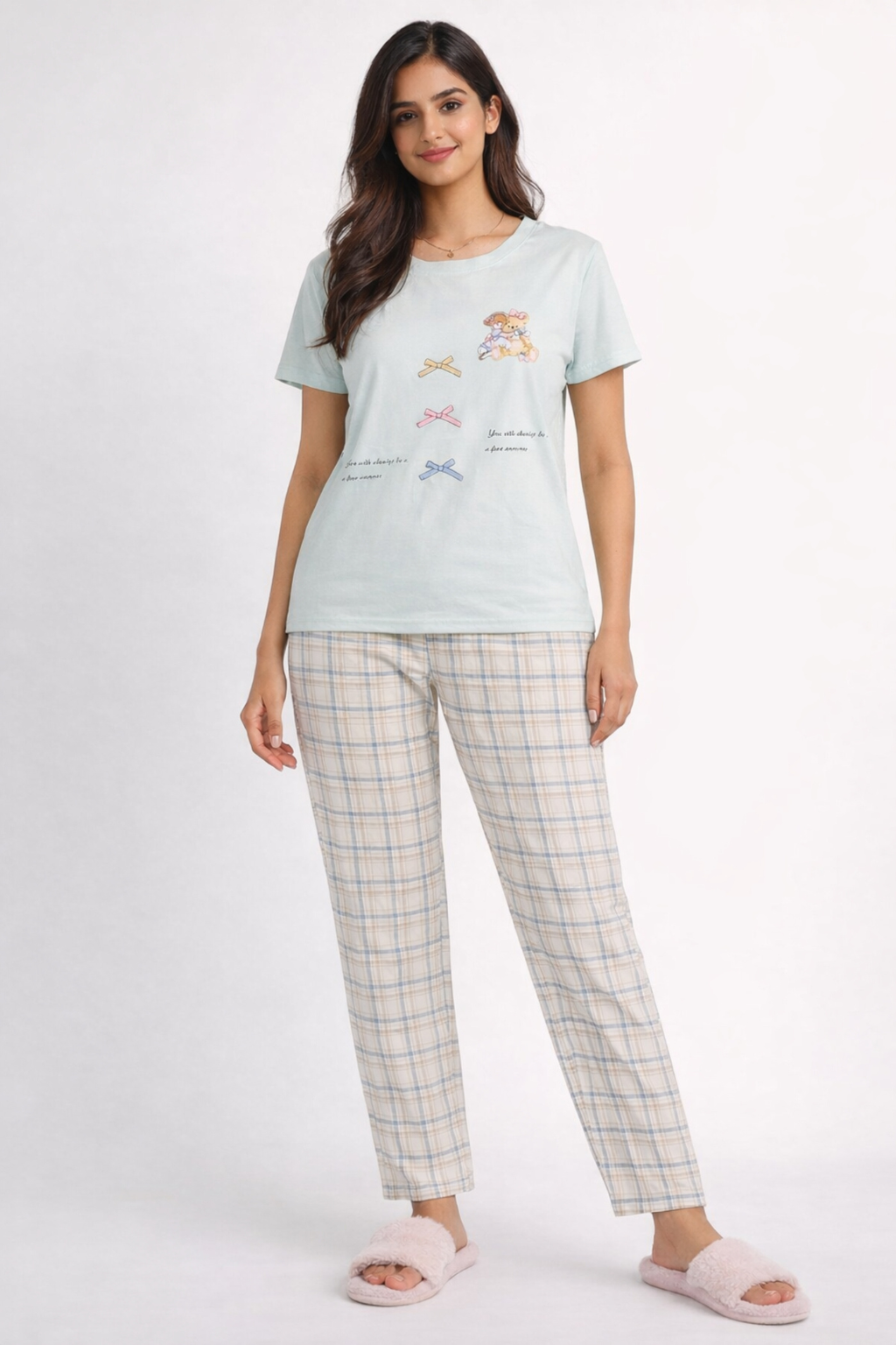 Women Night Suit Set – Soft Printed Sleepwear with Half Sleeves & Full Length Pyjama