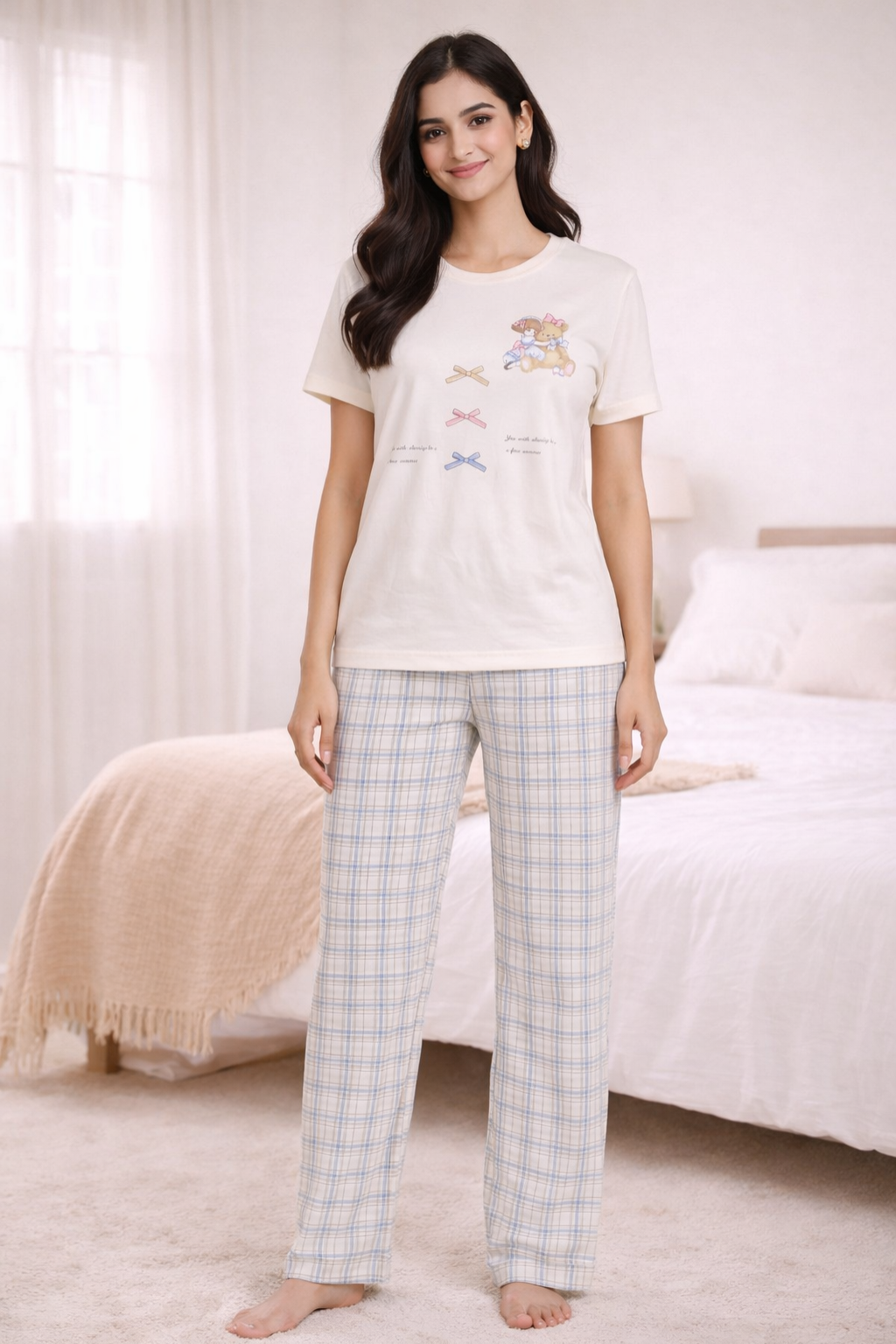 Women  Night Suit Set – Soft Printed Sleepwear with Half Sleeves & Full Length Pyjama