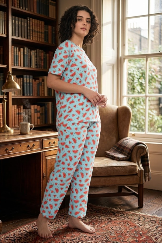 Camey Watermelon Printed Women Night Suit Set | Soft Cotton Blend Night Suit for Women Cute Night Dress