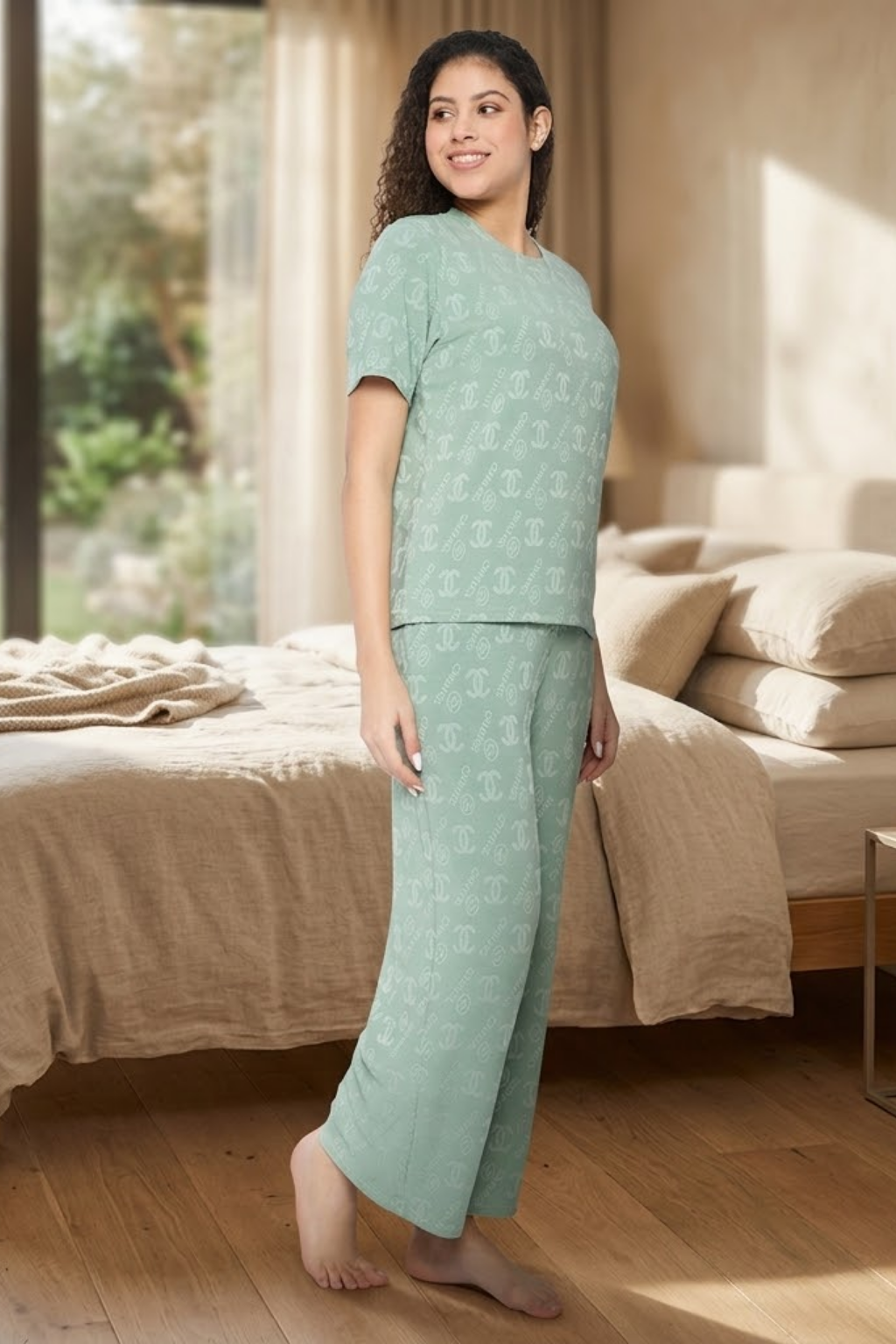 Top and Pyjama Set for Women Nightwear, Green