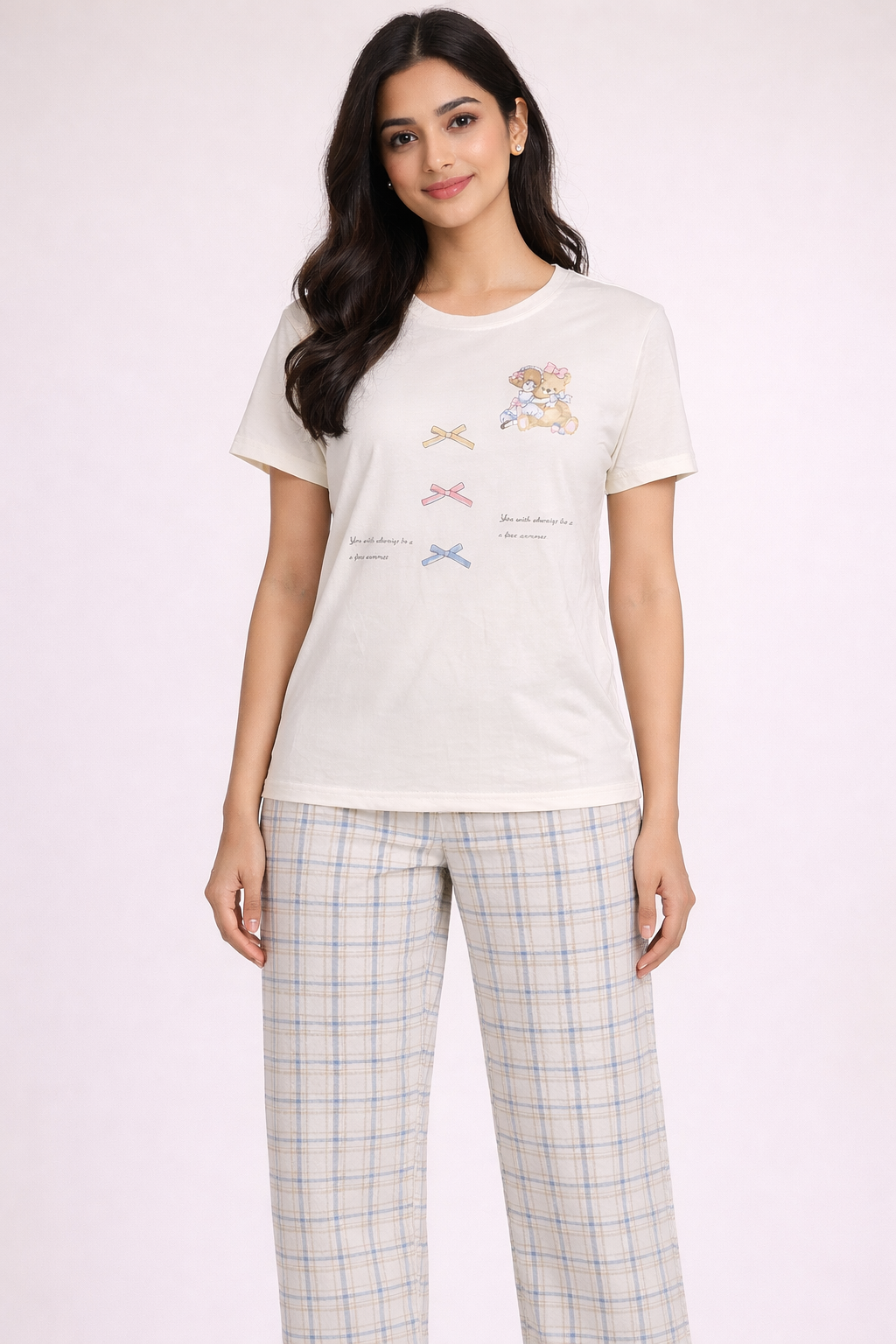 Women Night Suit Set – Soft Printed Sleepwear with Half Sleeves & Full Length Pyjama