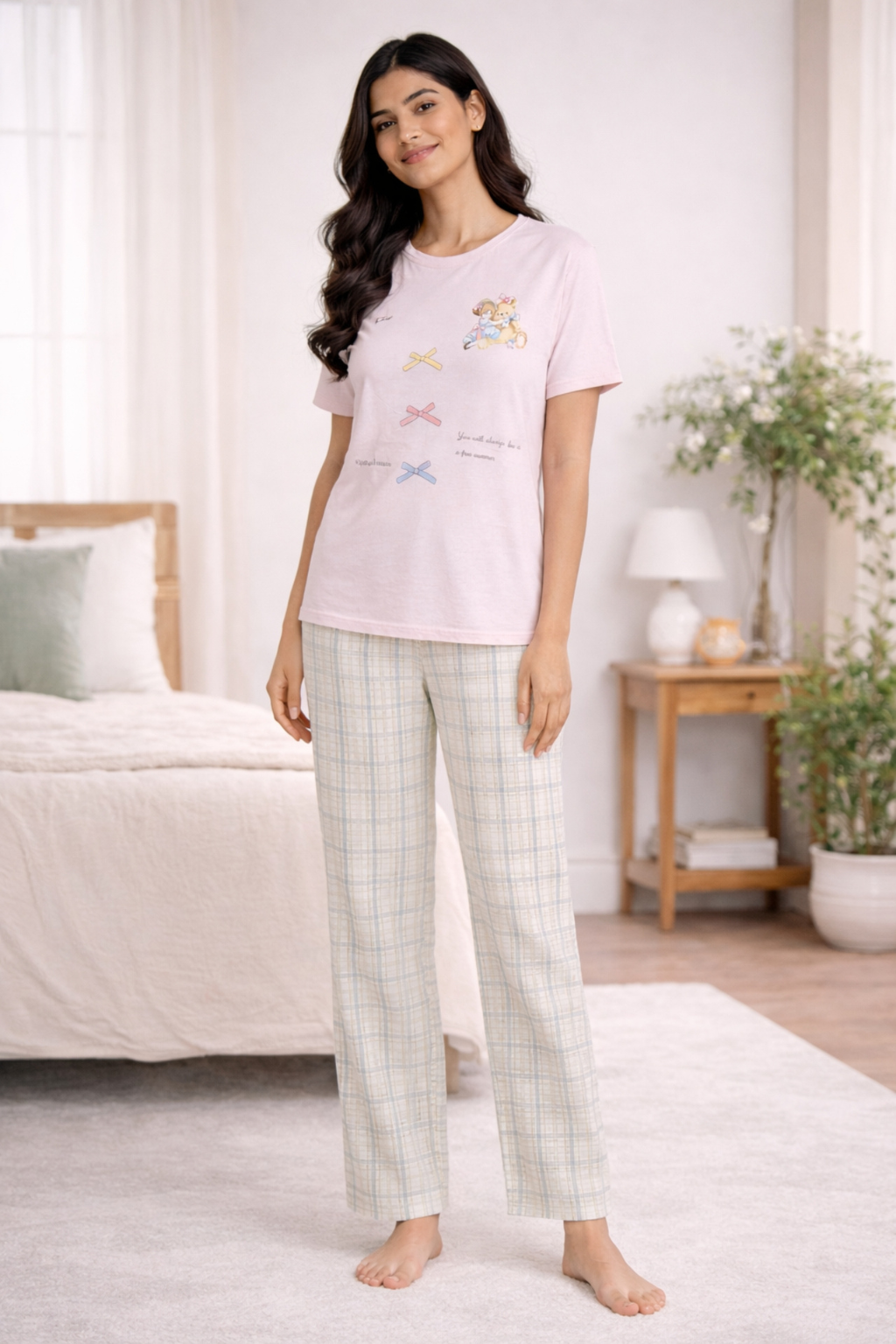 Women  Night Suit Set – Soft Printed Sleepwear with Half Sleeves & Full Length Pyjama