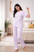 Women Viscose Pyjama Set Cute Prints Women Night Suit Soft Breathable Sleepwear