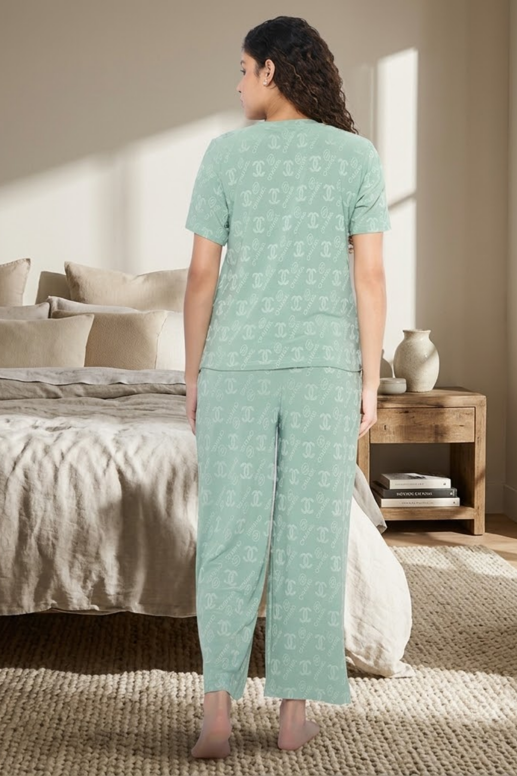 Top and Pyjama Set for Women Nightwear, Green