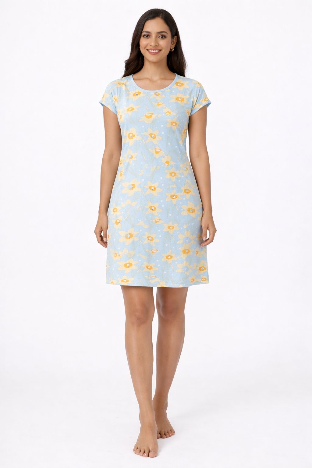 Women’s Knee Length Nighty | Soft Comfortable Sleepwear | Cap Sleeve Short Night Dress for Daily Wear
