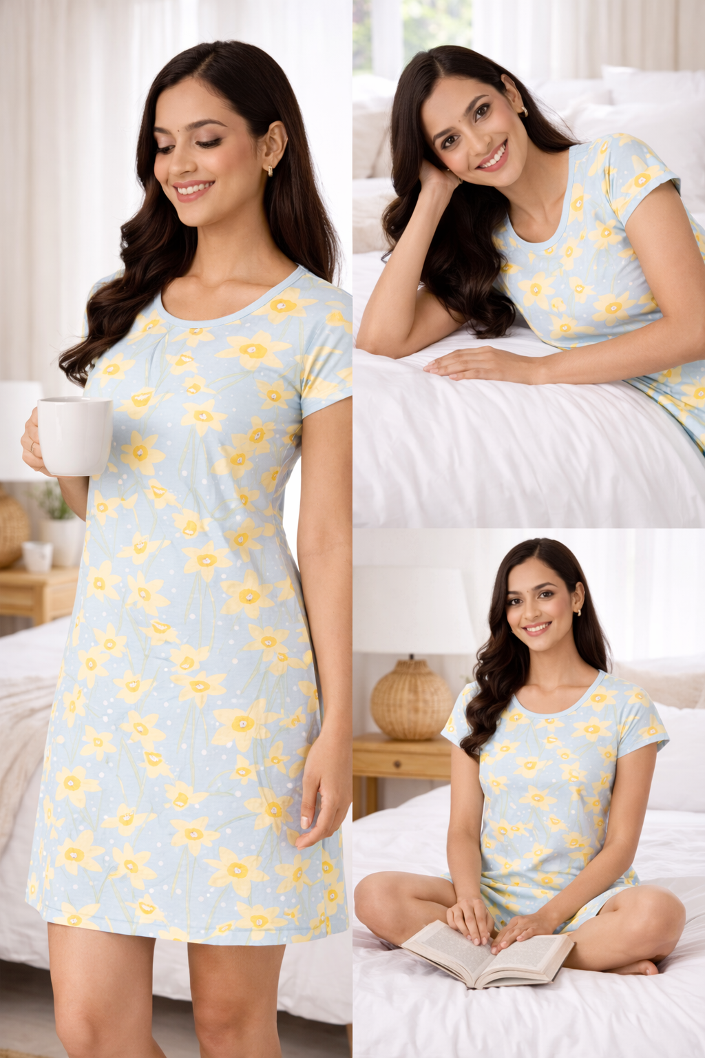 Women’s Knee Length Nighty | Soft Comfortable Sleepwear | Cap Sleeve Short Night Dress for Daily Wear