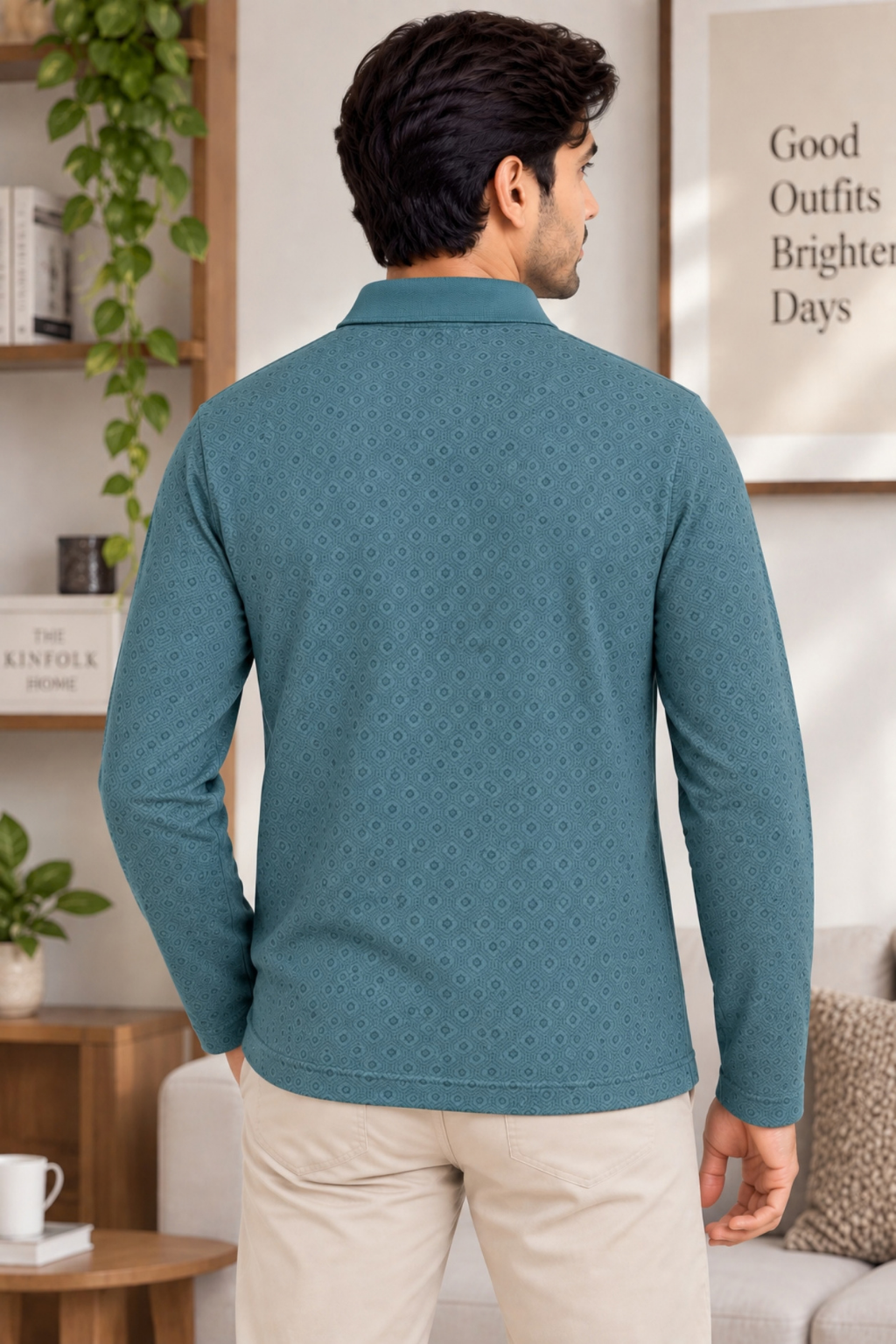 Men's Printed Full Sleeve T-Shirt For Men Polo Neck With Chest Pocket