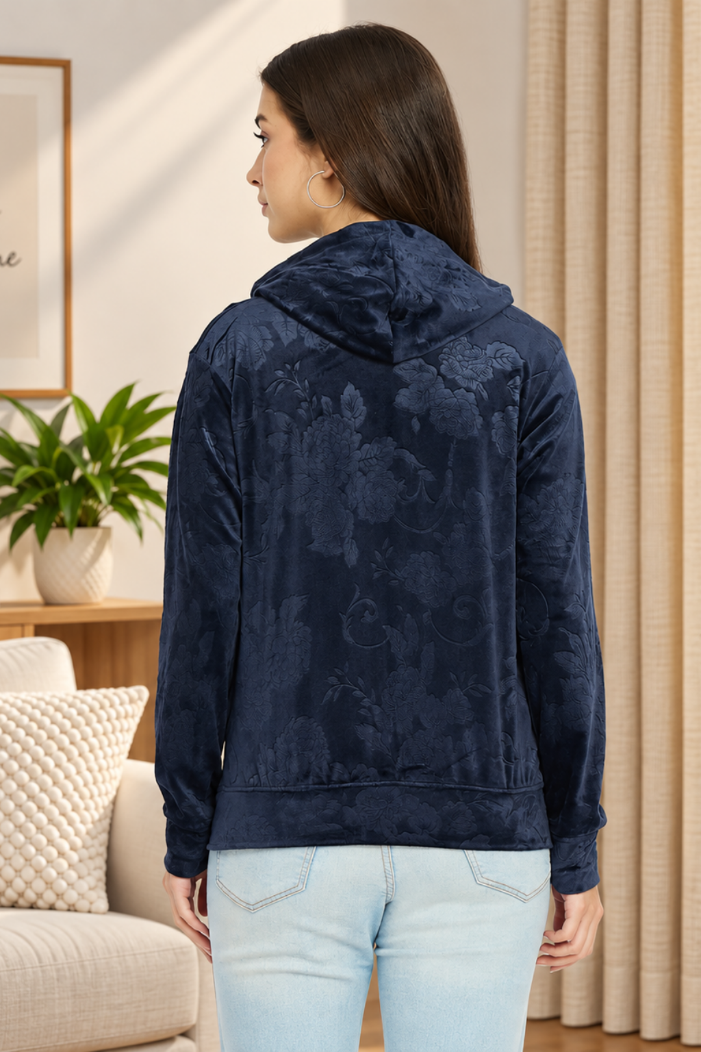 Women’s Floral Textured Zip-Up Hooded Sweatshirt