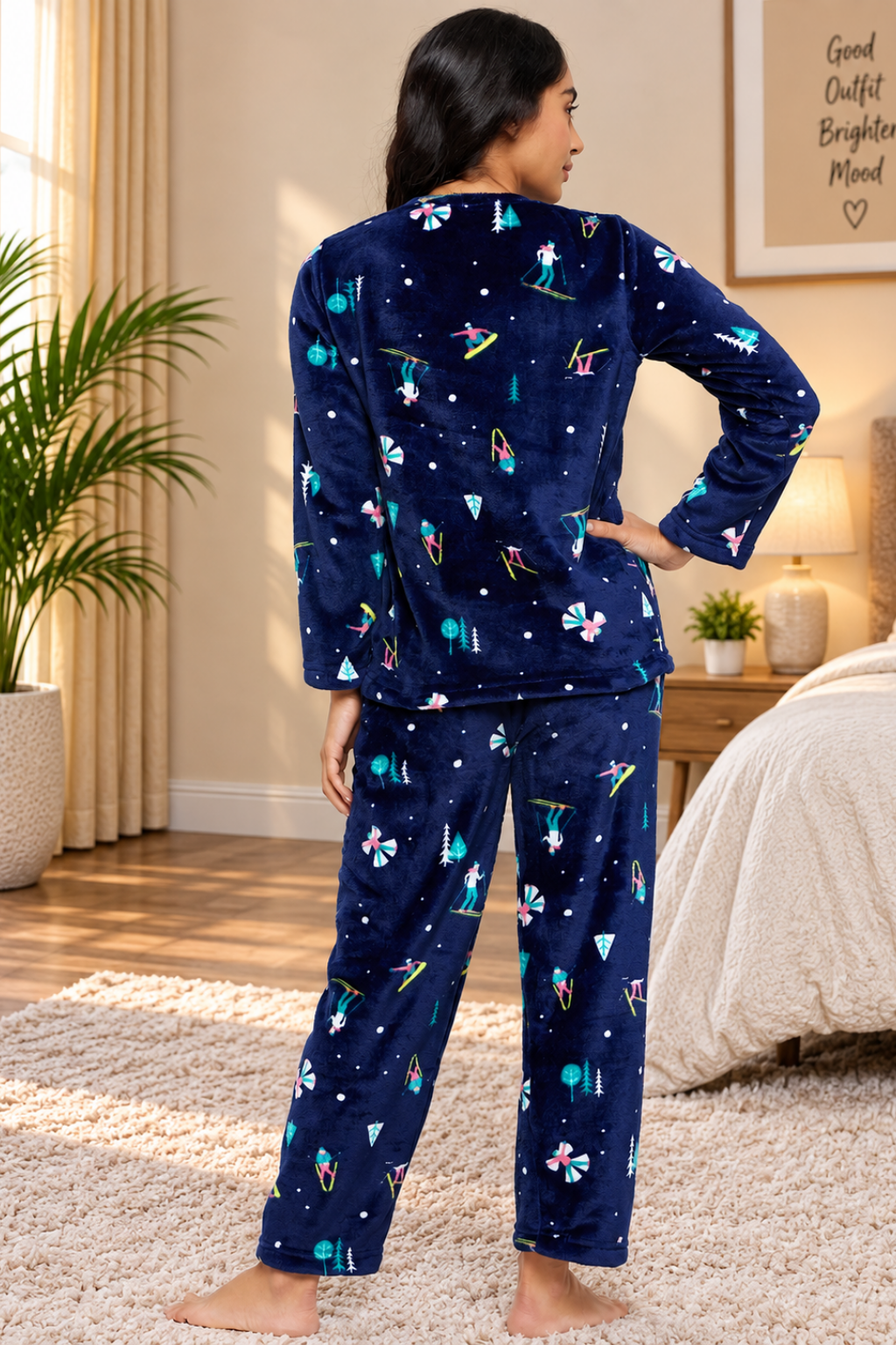 Women's Winter Full Sleeve Top and Pajama Pants Regular Fit Night Suit Round Neck Top and Pyjama Set Ladies Night Dress
