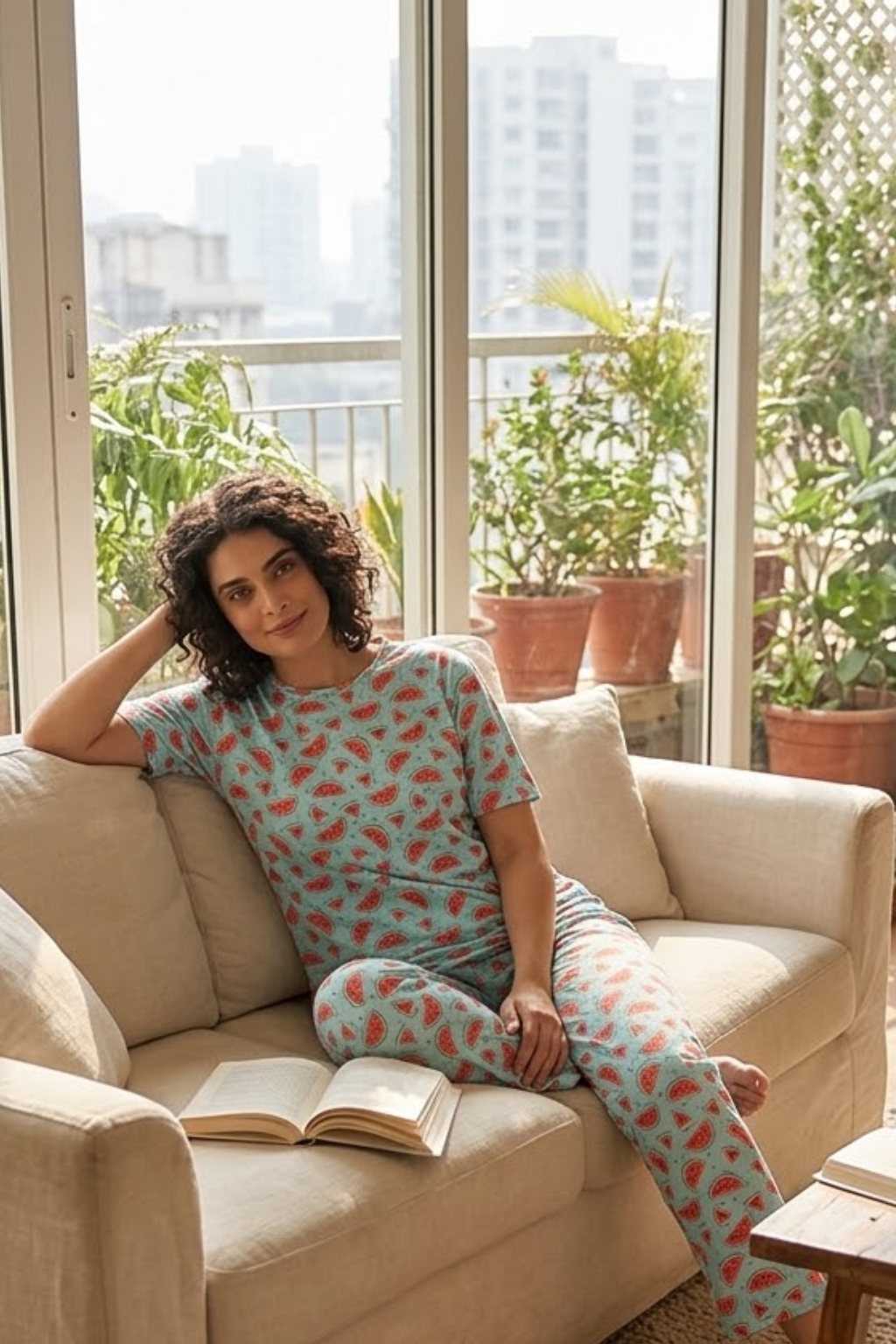 Budget-Friendly Camey Night Suit – Purchase Stylish Nightwear Online | Women's Printed Pyjama Set, Sky