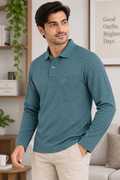 Men's Printed Full Sleeve T-Shirt For Men Polo Neck With Chest Pocket