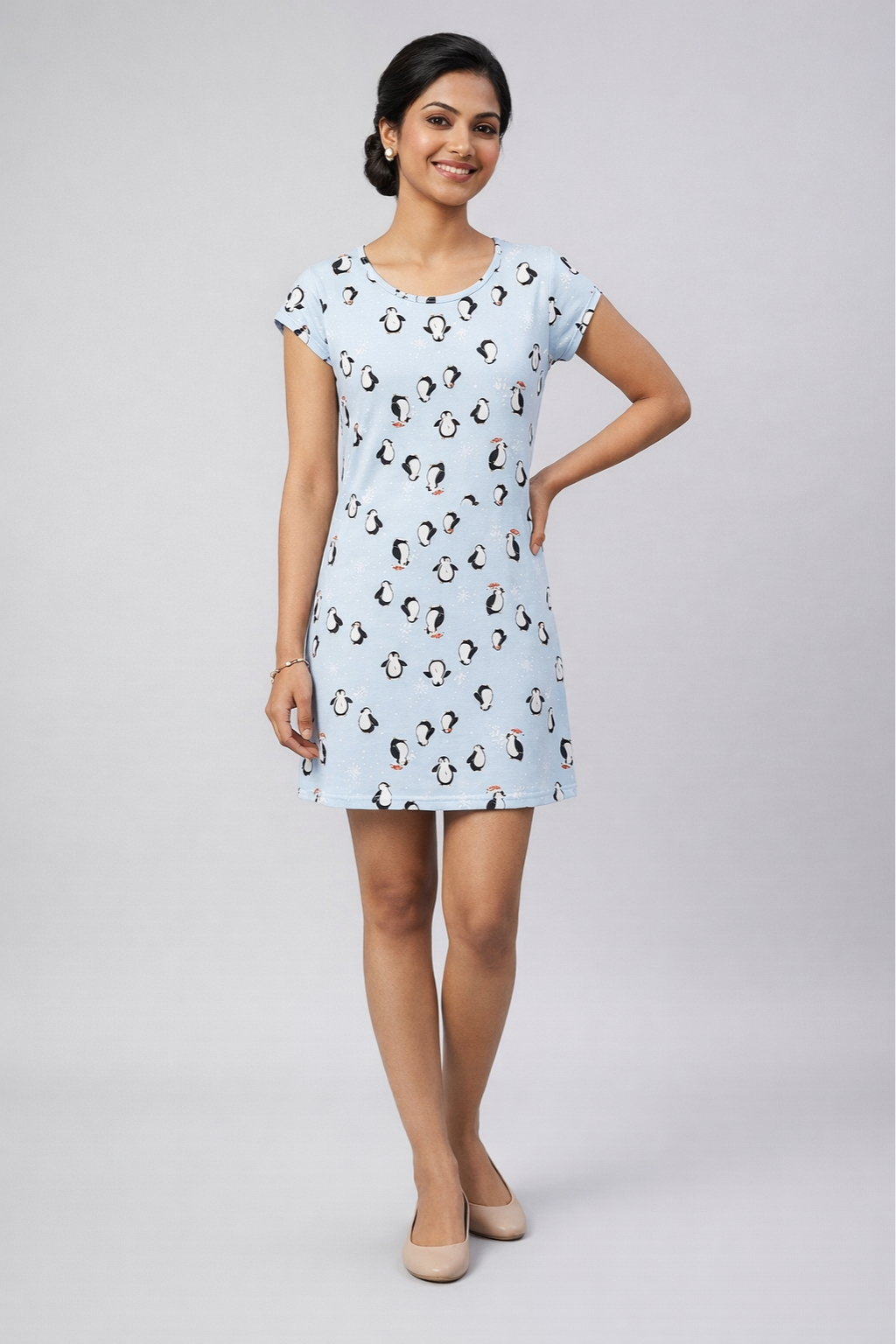 Women’s Knee Length Nighty | Soft Comfortable Sleepwear | Cap Sleeve Short Night Dress for Daily Wear
