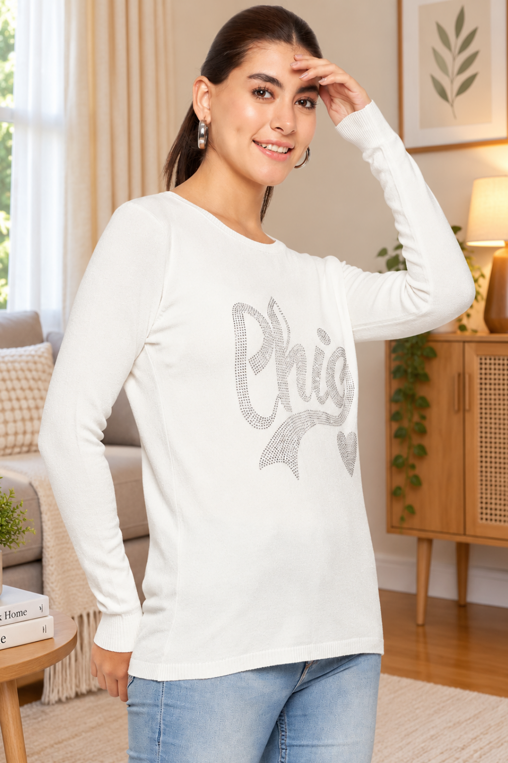 Women Woolen winter full sleeve stone print Round Neck top | Sweater