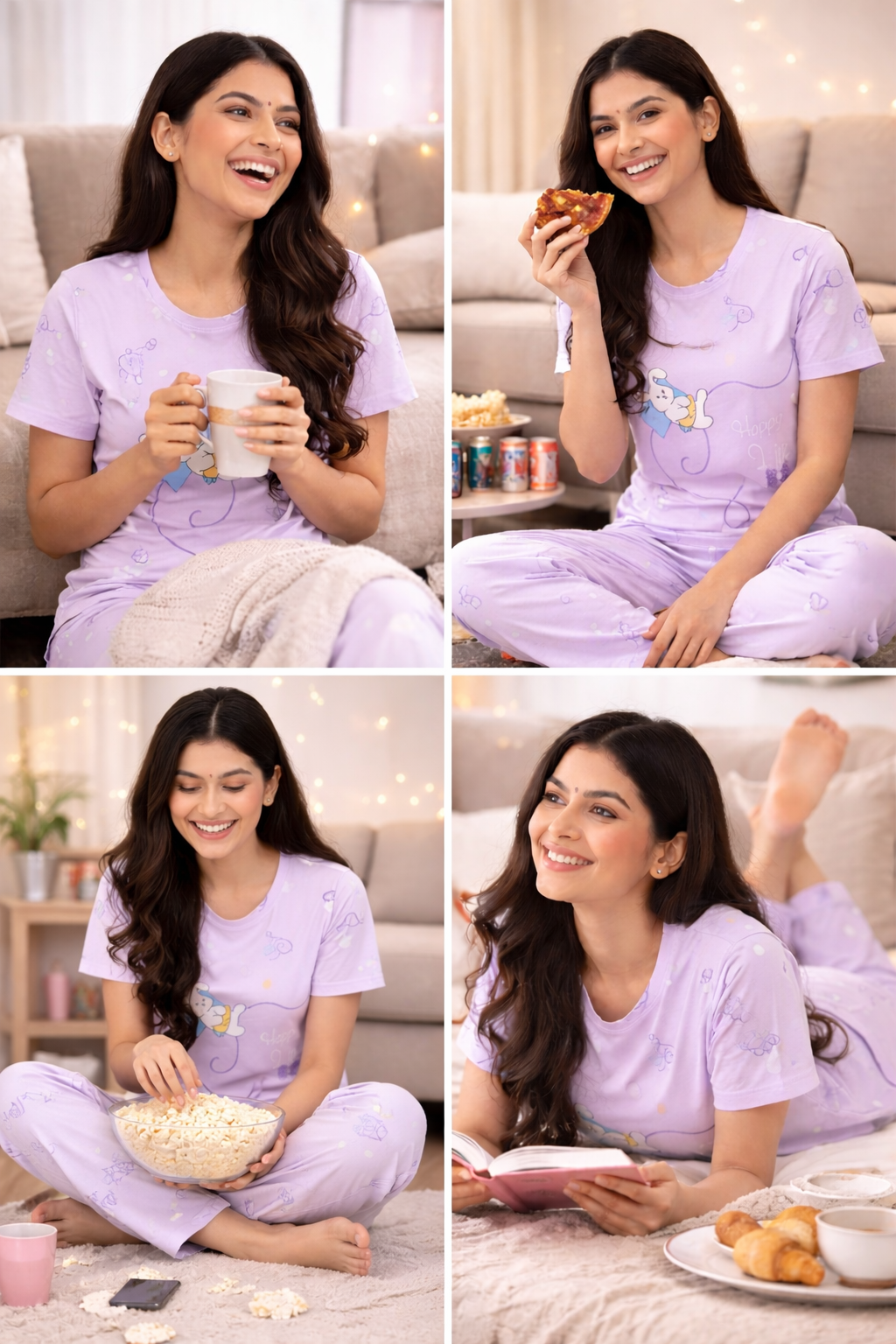 Women Viscose Pyjama Set Cute Prints Women Night Suit Soft Breathable Sleepwear