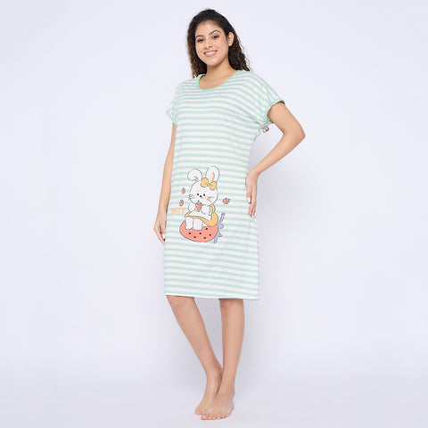 Women's short Nighty/Nightgown, Printed Pattern, Short Sleeve Sleep Dress