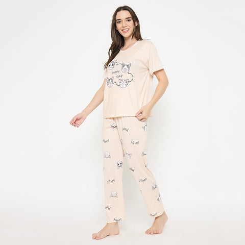 Camey Ladies Night Suit – Soft & Stylish Sleepwear for Women |Women's Printed Pyjama Set, Short Sleeve T-Shirt and Trousers, women nightsuit, Loungewear Set