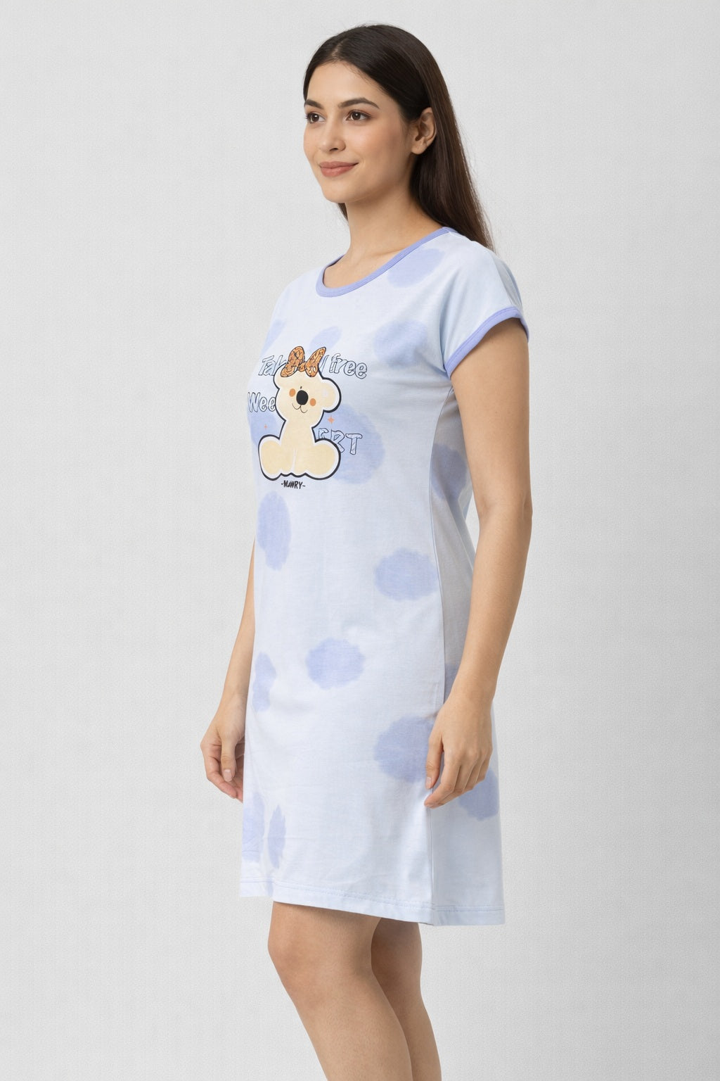 Women's short Nighty, Nightgown, Printed Pattern, Short Sleeve Sleep Dress
