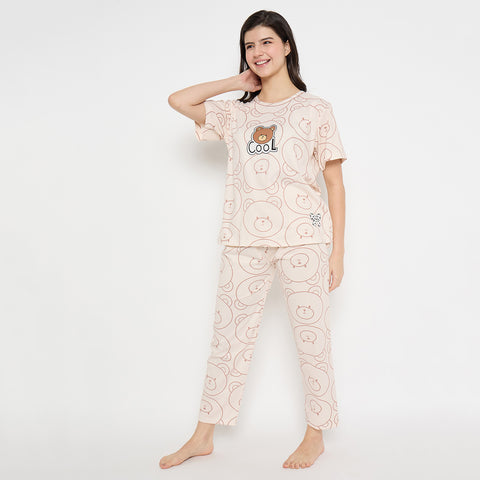 Women's Sleepwear Set, Cotton Pyjama with Short Sleeve T-Shirt,Loungewear