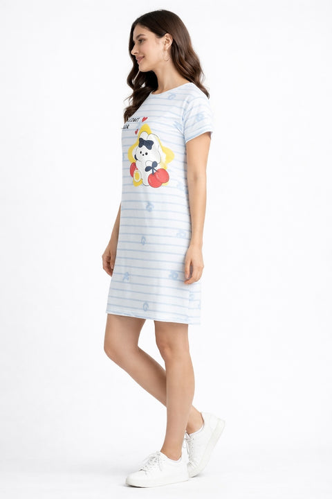 Women's short Nighty, Nightgown, Printed Pattern, Short Sleeve Sleep Dress