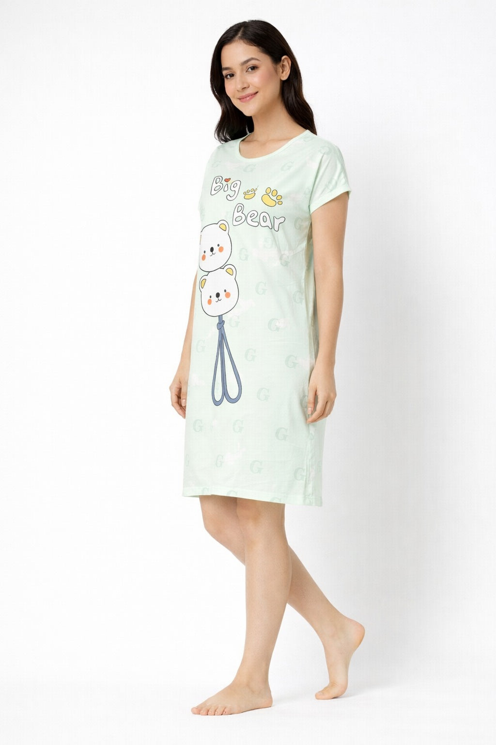 Women's short Nighty, Nightgown, Printed Pattern, Short Sleeve Sleep Dress