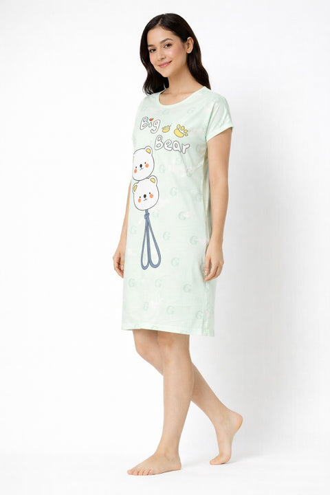 Women's short Nighty, Nightgown, Printed Pattern, Short Sleeve Sleep Dress