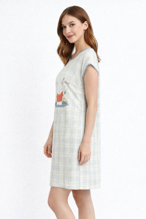 Women's short Nighty, Nightgown, Printed Pattern, Short Sleeve Sleep Dress