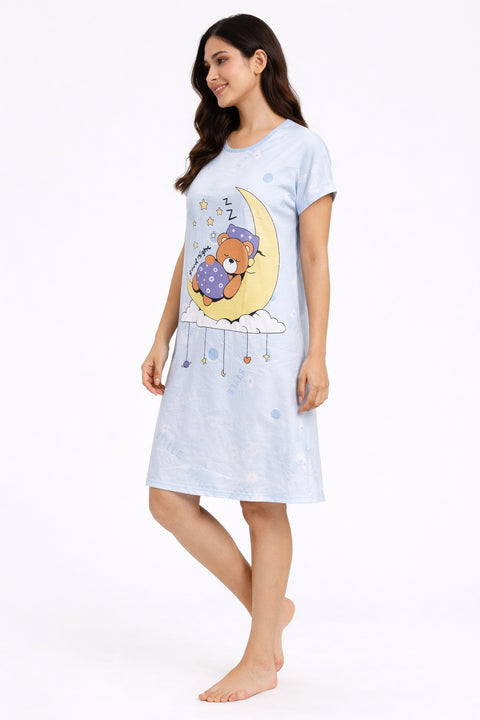 Women's short Nighty, Nightgown, Printed Pattern, Short Sleeve Sleep Dress