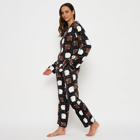 Women's Printed Full Sleeve Round Neck Top and Pajama Pants with Pockets