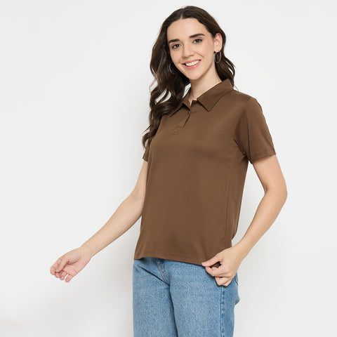 Buy Camey T-Shirts for Women – Stylish Daily Wear Online | Women Classic Short Sleeve Polo T-Shirt, Collared Neck