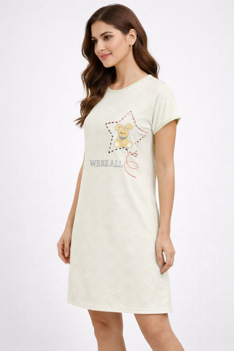 Women's short Nighty, Nightgown, Printed Pattern, Short Sleeve Sleep Dress