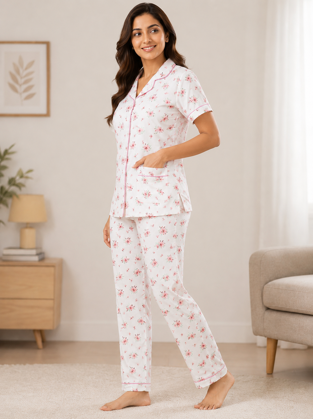 Women Night Suit | Women Sleepwear Set | Ladies Nightwear | Front Open Pyjama Set