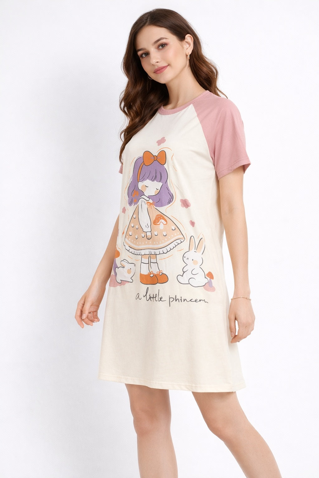 Women's short Nighty, Nightgown, Printed Pattern, Short Sleeve Sleep Dress
