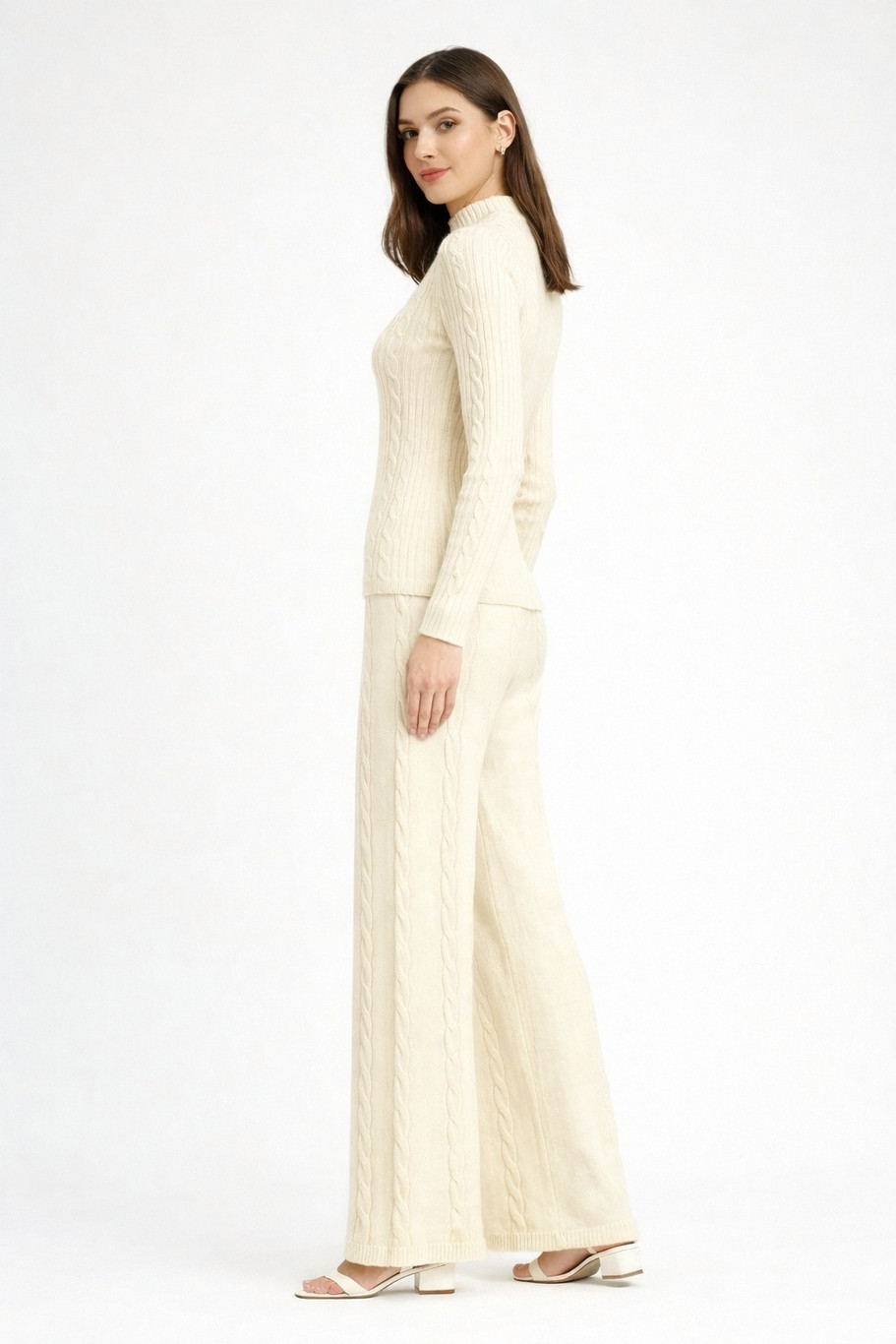 Camey Women Woolen Lounge Wear Set | Full Sleeve with Wide Leg Pants | Soft Warm Winter Co-Ord Set