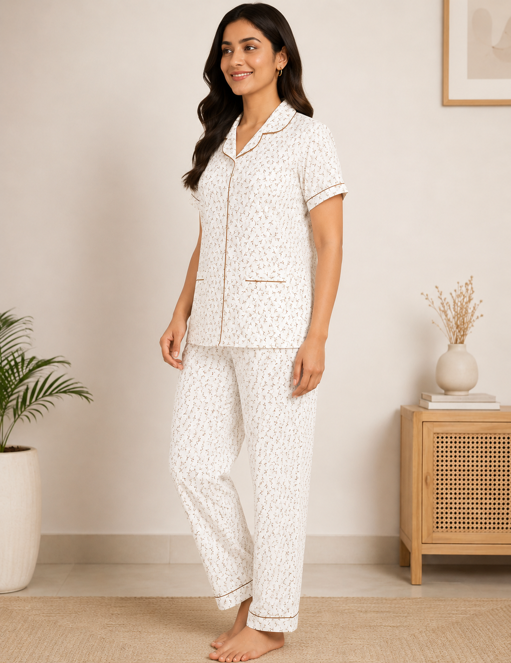 Women Night Suit | Women Sleepwear Set | Ladies Nightwear | Front Open Pyjama Set