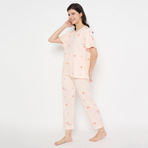 Women's Sleepwear Set, Cotton Pyjama with Short Sleeve T-Shirt,Loungewear