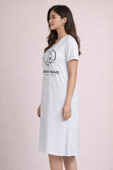 Women's short Nighty, Nightgown, Printed Pattern, Short Sleeve Sleep Dress