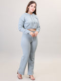 Women's Long Sleeve Hoody woolen Light Blue Co-Ord Set