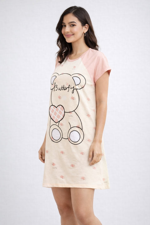 Women's short Nighty, Nightgown, Printed Pattern, Short Sleeve Sleep Dress