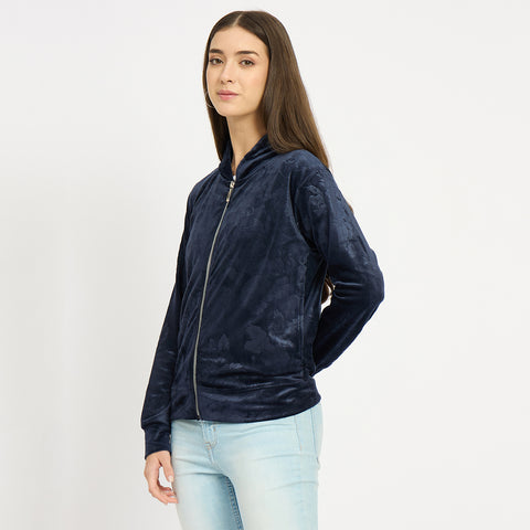 Women’s Floral Textured Zip-Up Hooded Sweatshirt