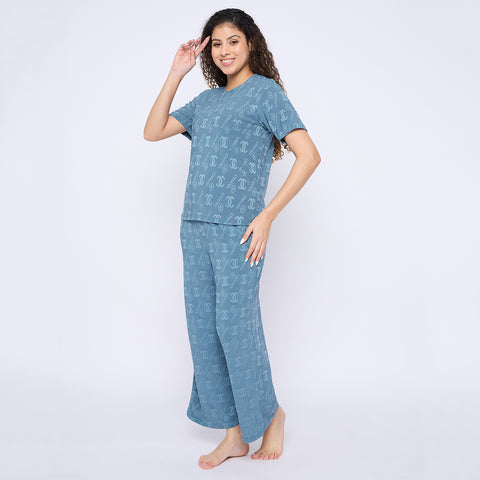 Top and Pyjama Set for Women Nightwear, Blue