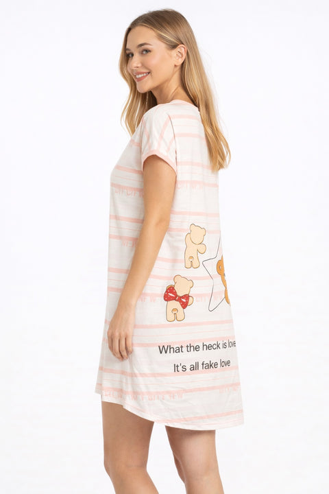 Women's short Nighty, Nightgown, Printed Pattern, Short Sleeve Sleep Dress