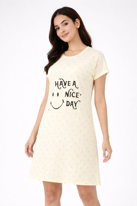 Women's short Nighty, Nightgown, Printed Pattern, Short Sleeve Sleep Dress